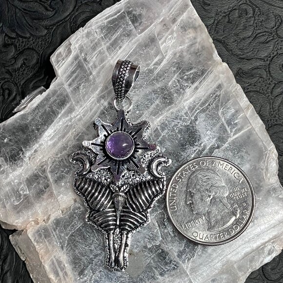 Amethyst Luna Moth Flower Sun Crescent Moon Mystic Pendant (65 83950) - Picture 6 of 7